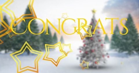 Festive Congrats Text with Golden Stars on Snowy Background - Download Free Stock Images Pikwizard.com