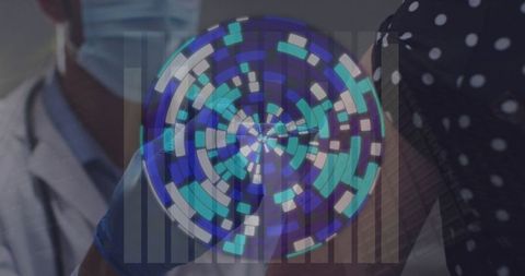 Digital interface in medical consultation with caucasian male doctor