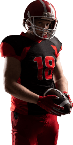 Transparent american football athlete holding ball confidently