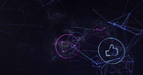 Futuristic social media icons floating in cosmic space