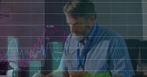 Architect Analyzing Financial Data with Graph Overlay