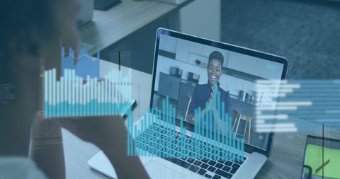 african american woman in business video call with analytics overlay - Download Free Stock Images Pikwizard.com
