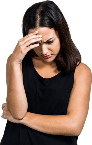 Transparent Woman Thinking with Hand on Forehead