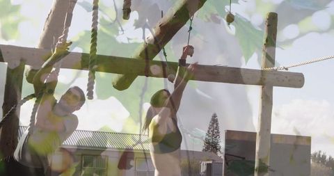 Partners Exploring Outdoor Obstacle Course Together