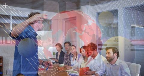 Diverse Team Collaborating with Technology and Global Connections