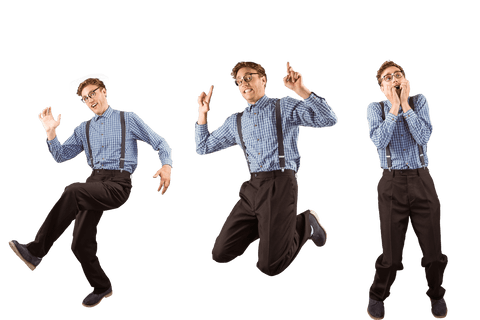 Man in Plaid Shirt Showing Excitement on Transparent Background