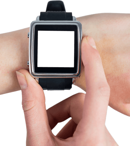 Transparent smartwatch display mockup on women's wrist