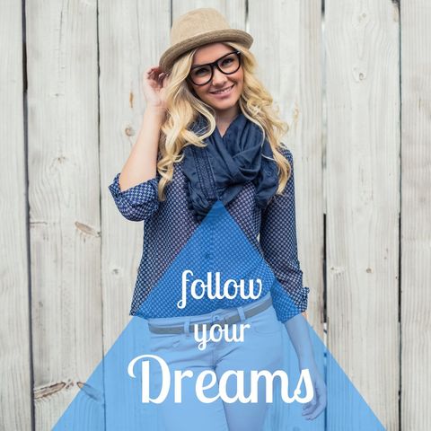 Cheerful Woman in Trendy Outfit Encourages Dream Pursuit