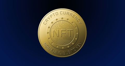 Spinning Golden NFT Coin on Blue Background