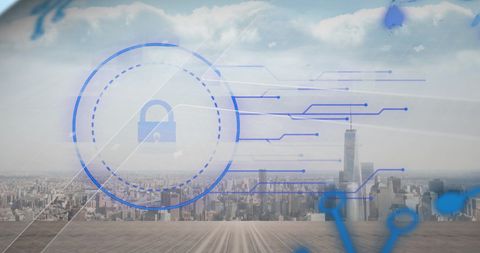 Digital Security Overlay on Urban Skyline - Download Free Stock Images Pikwizard.com