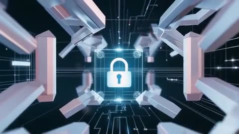 Digital Security Padlock in Futuristic Technological Environment