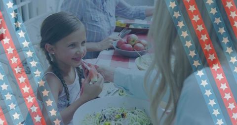 Mother and Daughter Enjoying Patriotic Outdoor Meal - Download Free Stock Images Pikwizard.com