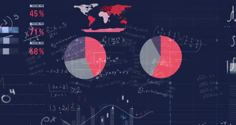 Dynamic Data Analysis with Equations and Graphs on Blue Background