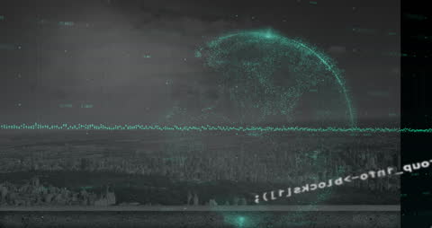 Abstract Global Finance Technology Animation Over City Skyline