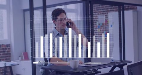 Caucasian Businessman Analyzing Data with Smartphone in Modern Office
