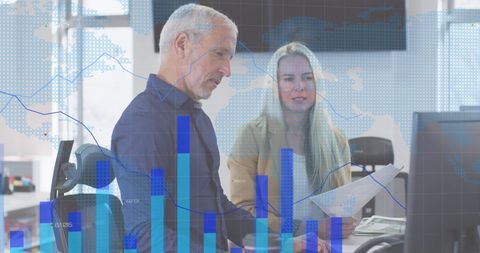 Business Colleagues Analyzing Global Data in Modern Office - Download Free Stock Images Pikwizard.com