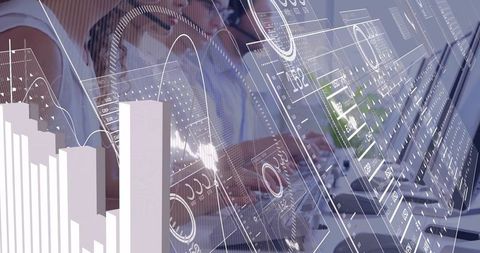 Professional team analyzing data with augmented reality technology