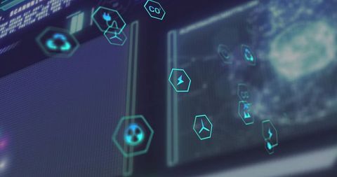 Futuristic interface with glowing hexagon icons