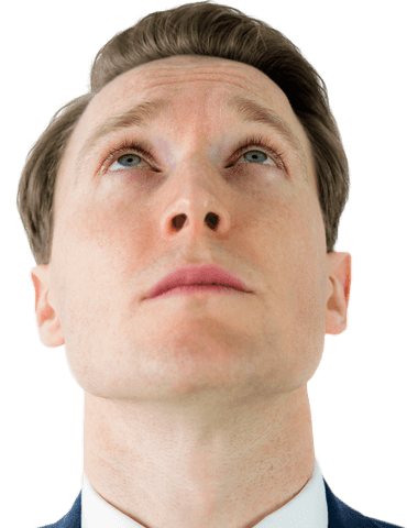 Transparent Background of Man in Suit Looking Upward