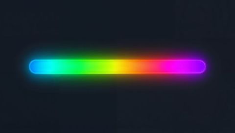 Glowing rainbow neon bar emitting soft halo light on dark minimal background for ui design