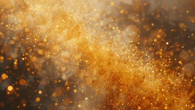 Luxurious Golden Glitter Cloud with Shimmering Bokeh Spheres