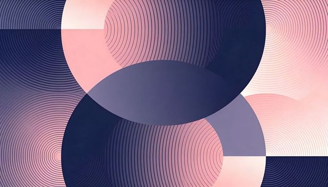 Overlapping circles forming soft geometric rings in pink and navy with concentric lines