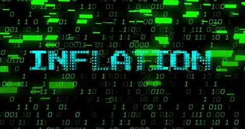 Inflation digital matrix pulsing with binary streams and neon data visualization