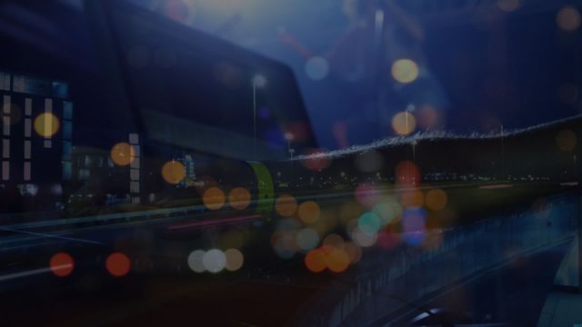 An evocative scene of a biracial man playing the piano at night with an urban traffic overlay. The blurred lights create an atmospheric feel, suggesting a connection between music and the energizing life of a city. Ideal for use in musical promotions, city life blogs, or entertainment industry themes.