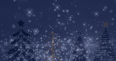 Holiday Christmas Tree Silhouettes with Snowflakes and Stars