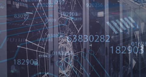 Data Processing Overlaid on Modern Server Room