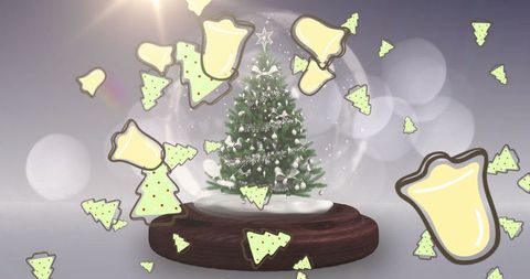 Christmas Tree inside Snow Globe with Festive Icons Celebrating