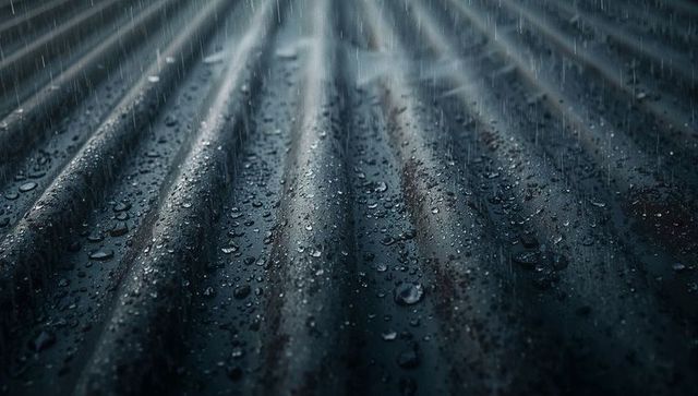 Raindrops on Corrugated Metal Roof with Textured Mood