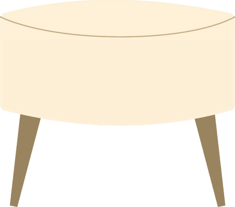 Beige Ottoman in Flat Style with Tapered Legs on Transparent Background