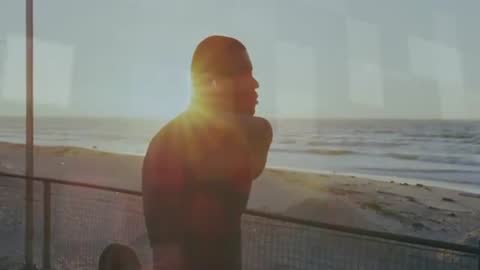 Man Stretching at Sunrise with Animated Joint Mobility Highlights