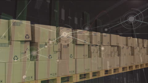 Digital Connection Overlay on Stacked Cardboard Boxes