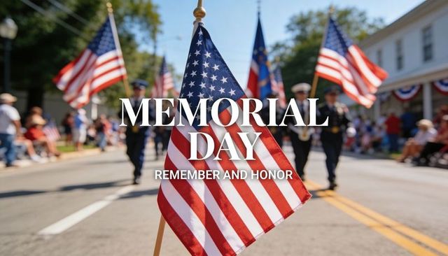 Memorial day parade with american flag and veteran color guard honoring fallen heroes
