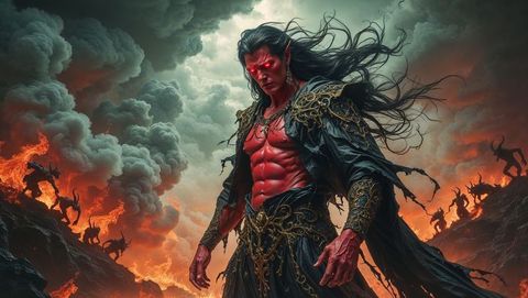 Red-skinned satan ruling volcanic apocalypse