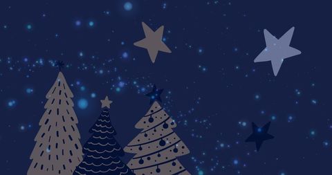 Magical Winter Night with Christmas Trees and Stars