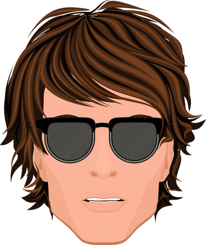 Cartoon Male Head with Sunglasses, Brown Hair, Transparent Background