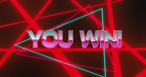 Neon You Win Text on Triangular Light Background