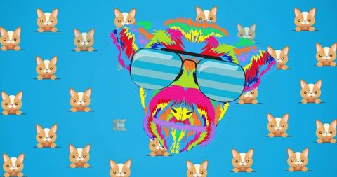 Colorful Abstract Dog With Cats in Vibrant Pop Art Style