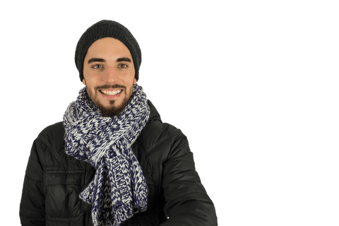 Confident Man Wearing Warm Winter Fashion on Transparent Background