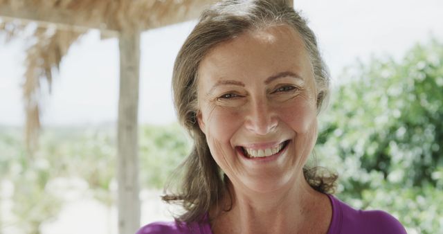 Smiling Middle-aged Woman Enjoying Outdoor Porch - Download Free Stock Images Pikwizard.com