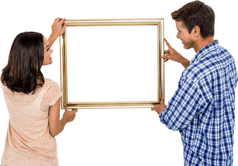happy couple holding transparent picture frame collage concept - Download Free Stock Videos Pikwizard.com