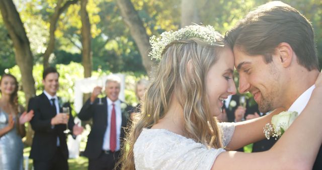 Romantic Couple Sharing First Dance at Outdoor Wedding Reception - Download Free Stock Images Pikwizard.com