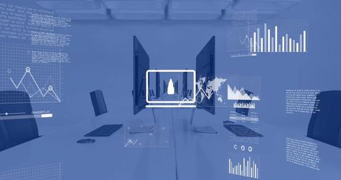 Digital Data Processing on Office Desks with Global Interface - Download Free Stock Images Pikwizard.com