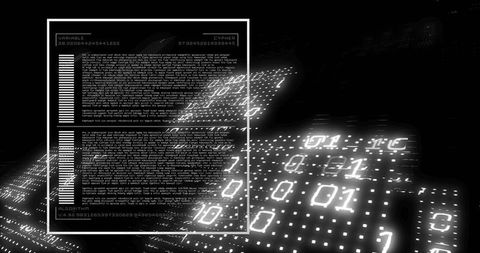 Futuristic Cyberspace Data Panel with Glowing Binary Code