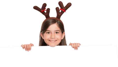 festive girl with reindeer antlers holding transparent blank sign - Download Free Stock Videos Pikwizard.com
