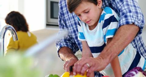 Father and Son Bonding Over Kitchen Chores in Modern Home - Download Free Stock Images Pikwizard.com