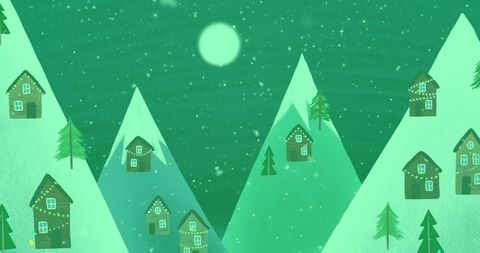 Whimsical Alpine Village with Winter Magic and Falling Snow